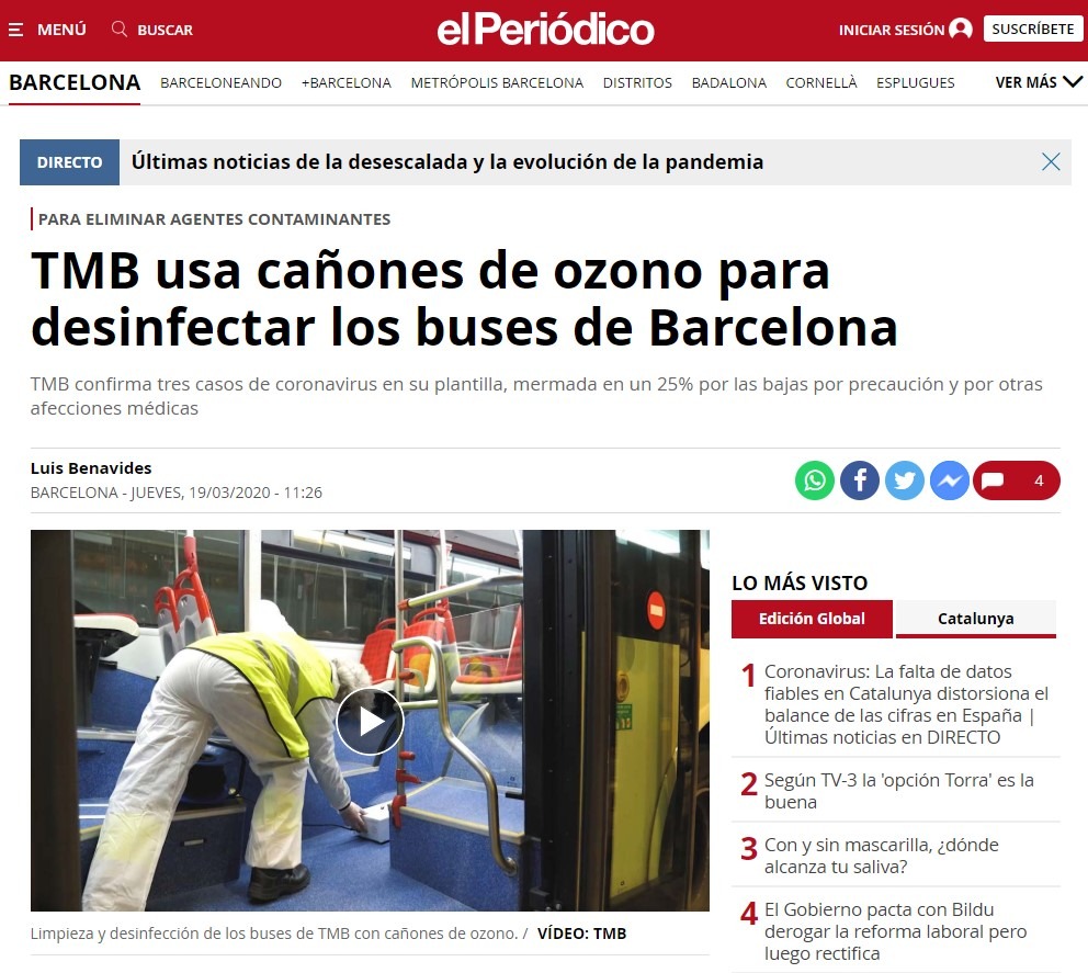 TMB usa cañones de ozono para desinfectar los buses de Barcelona